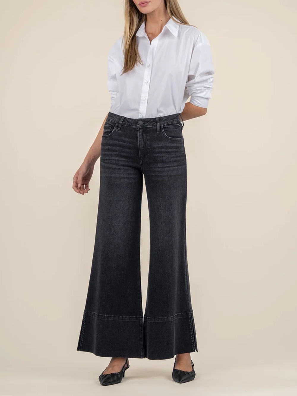 KUT Goldie Super Flare Streamline Black Jeans Sz 2